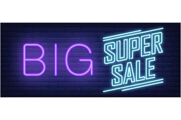 Download Big Super Sale Neon Sign. Text on Brick - Sale Collection